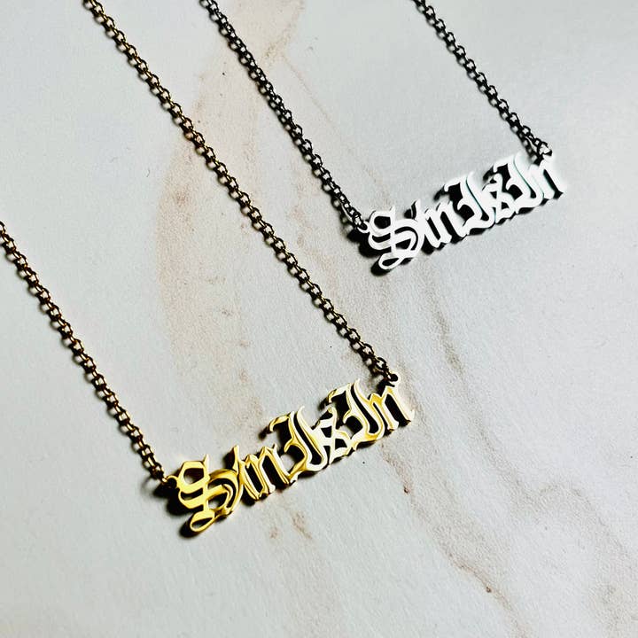 Sin is In word gothic Necklace stainless steel gold tone for wholesale by The Silver Spider