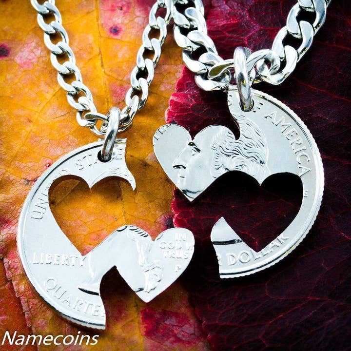 Double Heart Necklaces, Couples Jewelry for wholesale by NameCoins
