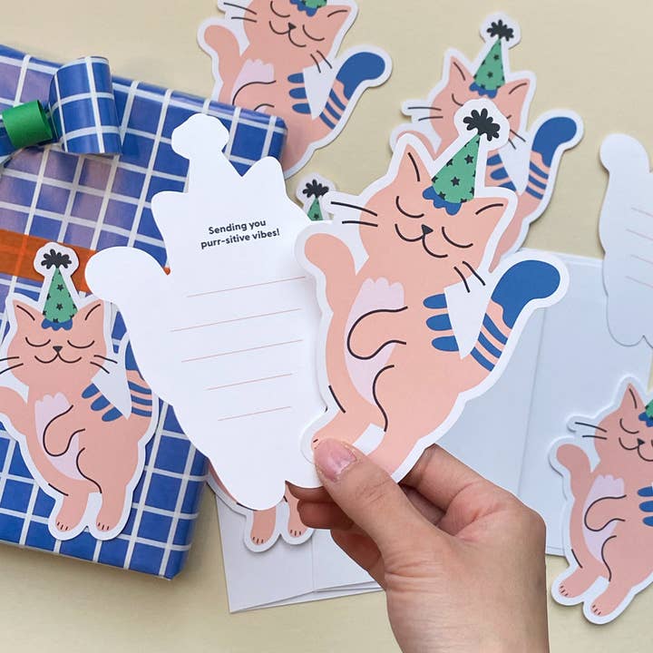 Sungy Side Up – wholesale Kontorsmateriel/Notecard Set – Skickar dig positiva kattvibbar tomma kort (set om 8)
