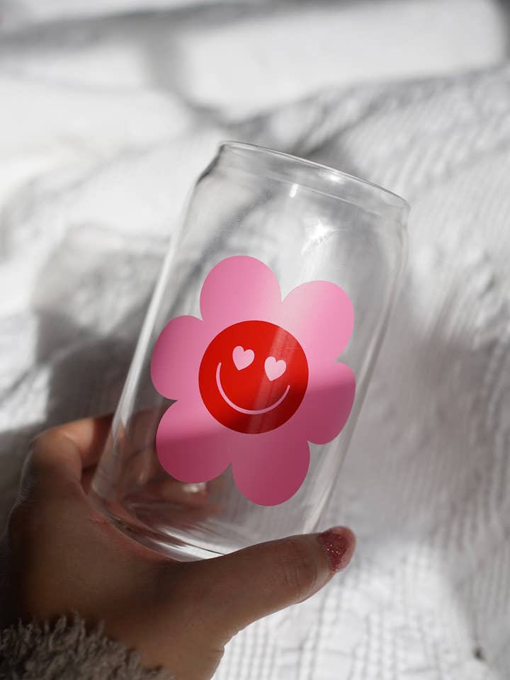 Boîte en verre à fleurs rétro rose | Verre à café glacé pour la vente par Anissa Yanira Shop