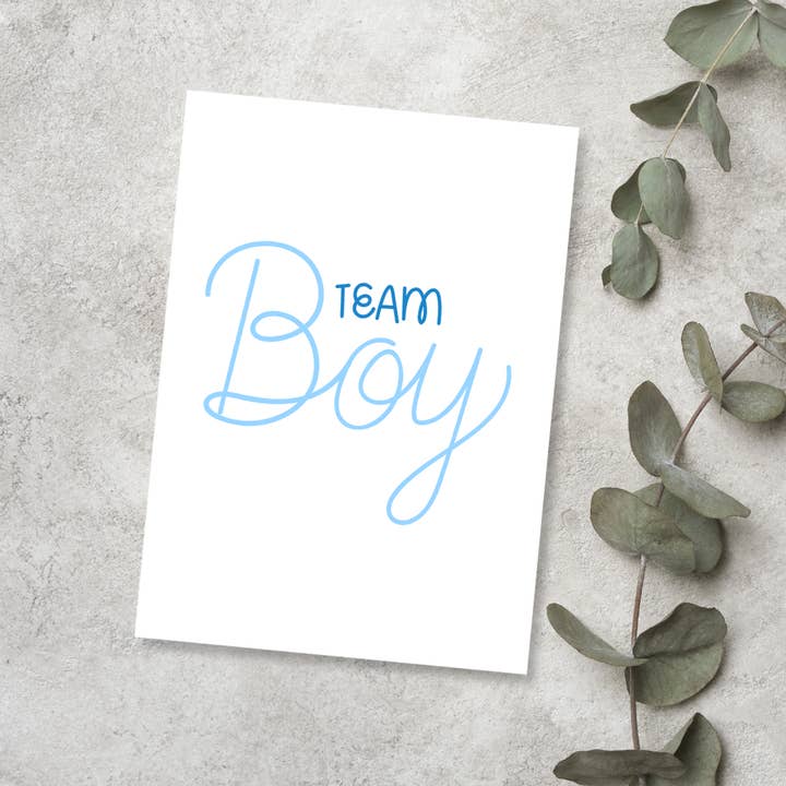 New Baby Card | Team Boy | Modern Blue Typography for wholesale by JoeyPrints