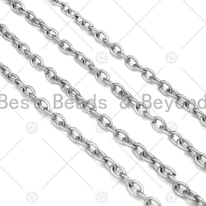 6x8mm Quality Stainless Steel Oval Link Chain by Yard, Texturized Oval Chain, Silver Unfinished Jewelry Chains, Wholesale Chain, sku#A100 for wholesale by BestBeads&Beyond