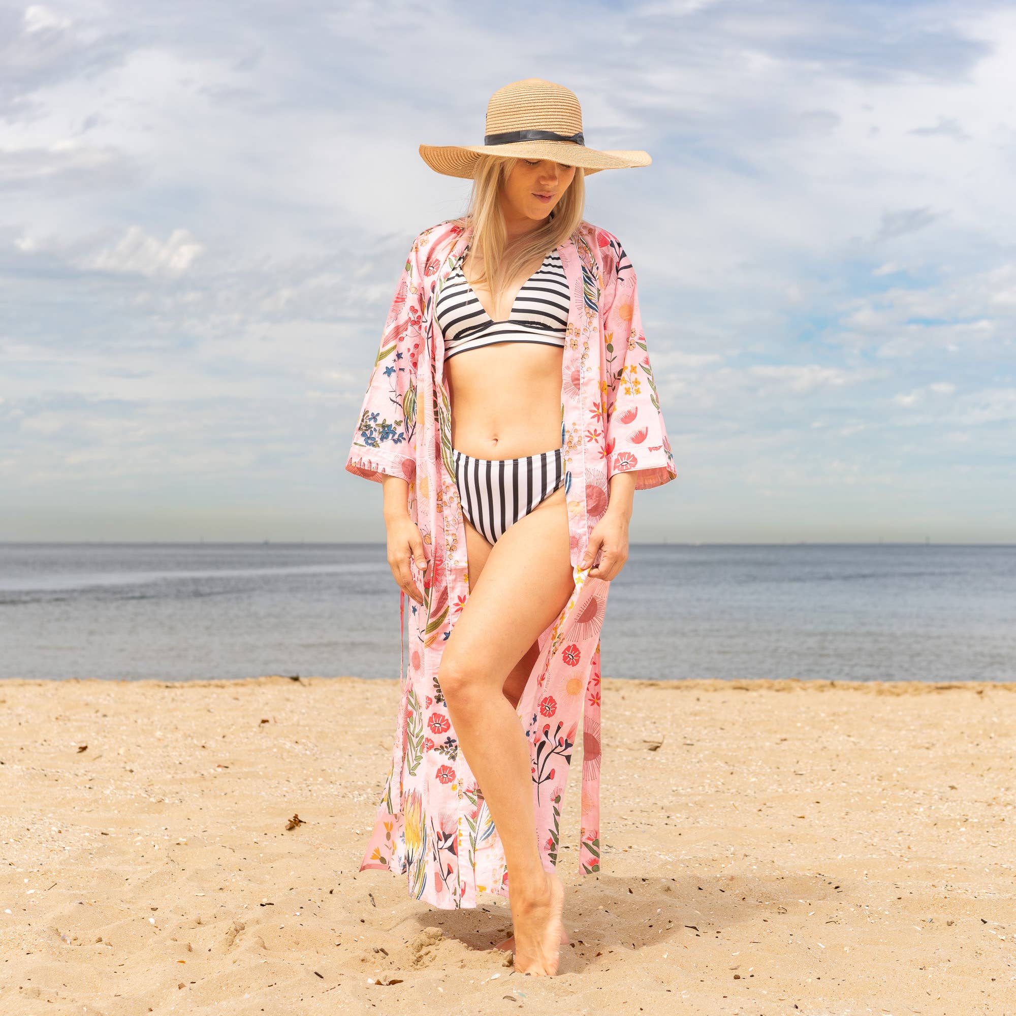 Boho-Eclectica - Venta al por mayor Kimono - Mujer - Bata tipo kimono de algodón para mujer - ESTAMPADO FLORAL BLOCK2