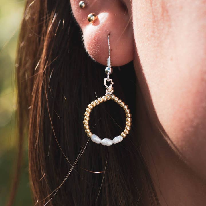 Mini Golden Pearl Hoops for wholesale by Evida Co.