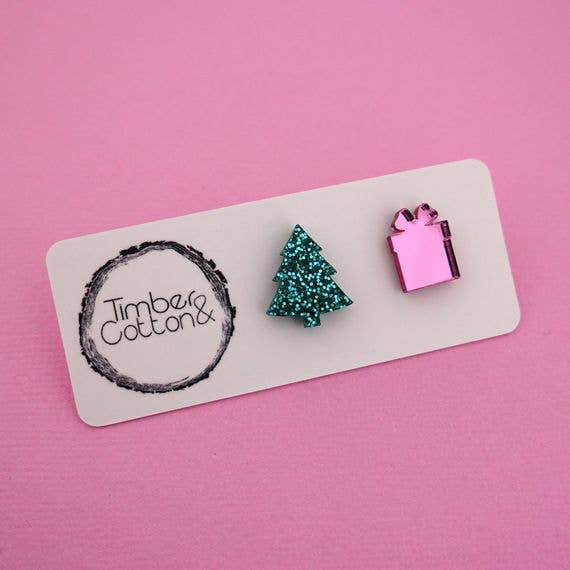 Girlfetti – wholesale Solitärörhängen – Julgran & Present Akryl Stud Örhängen7