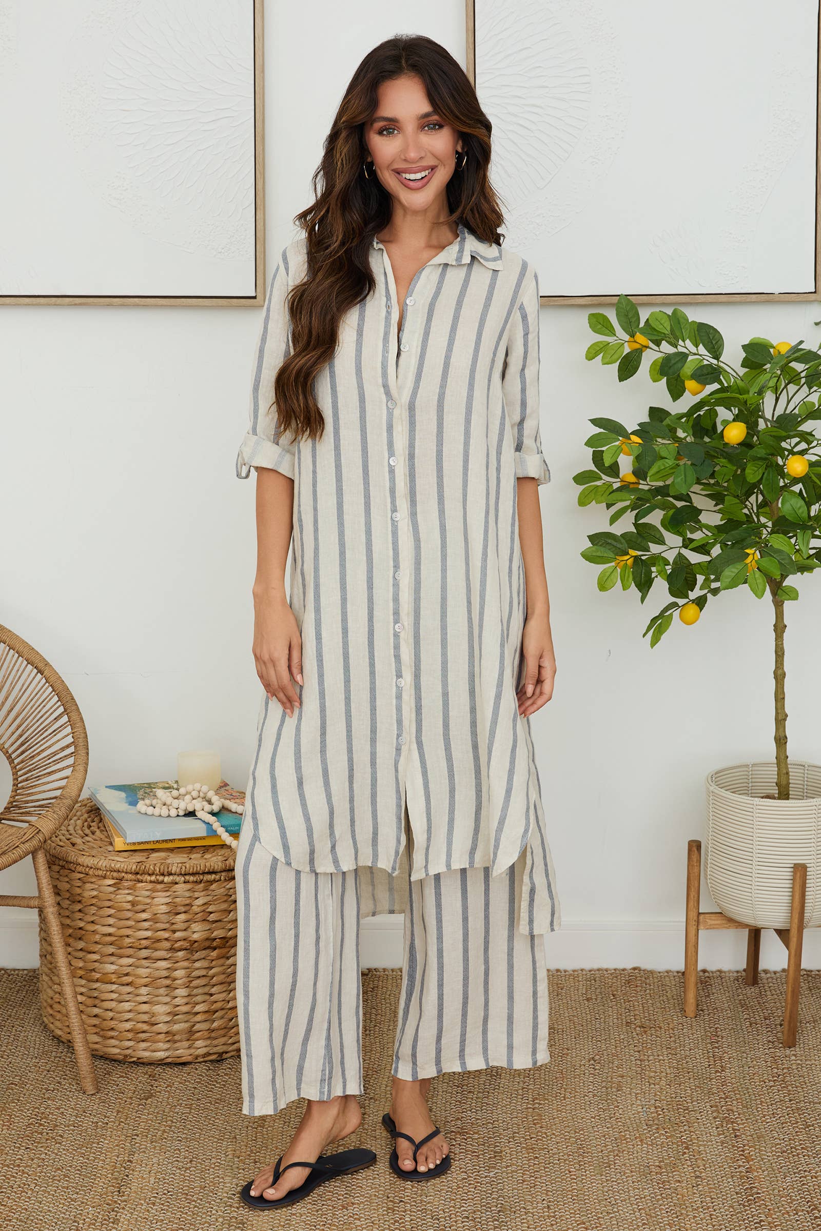 MILIO MILANO - Wholesale Dress - Women's - STRIPED ROLL-TAB SLEEVE TUNIC DRESS (154013/123391-STRIPE)3