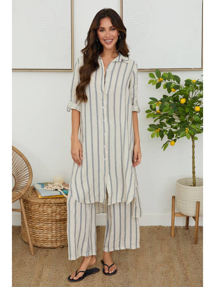 MILIO MILANO - Wholesale Dress - Women's - STRIPED ROLL-TAB SLEEVE TUNIC DRESS (154013/123391-STRIPE)3