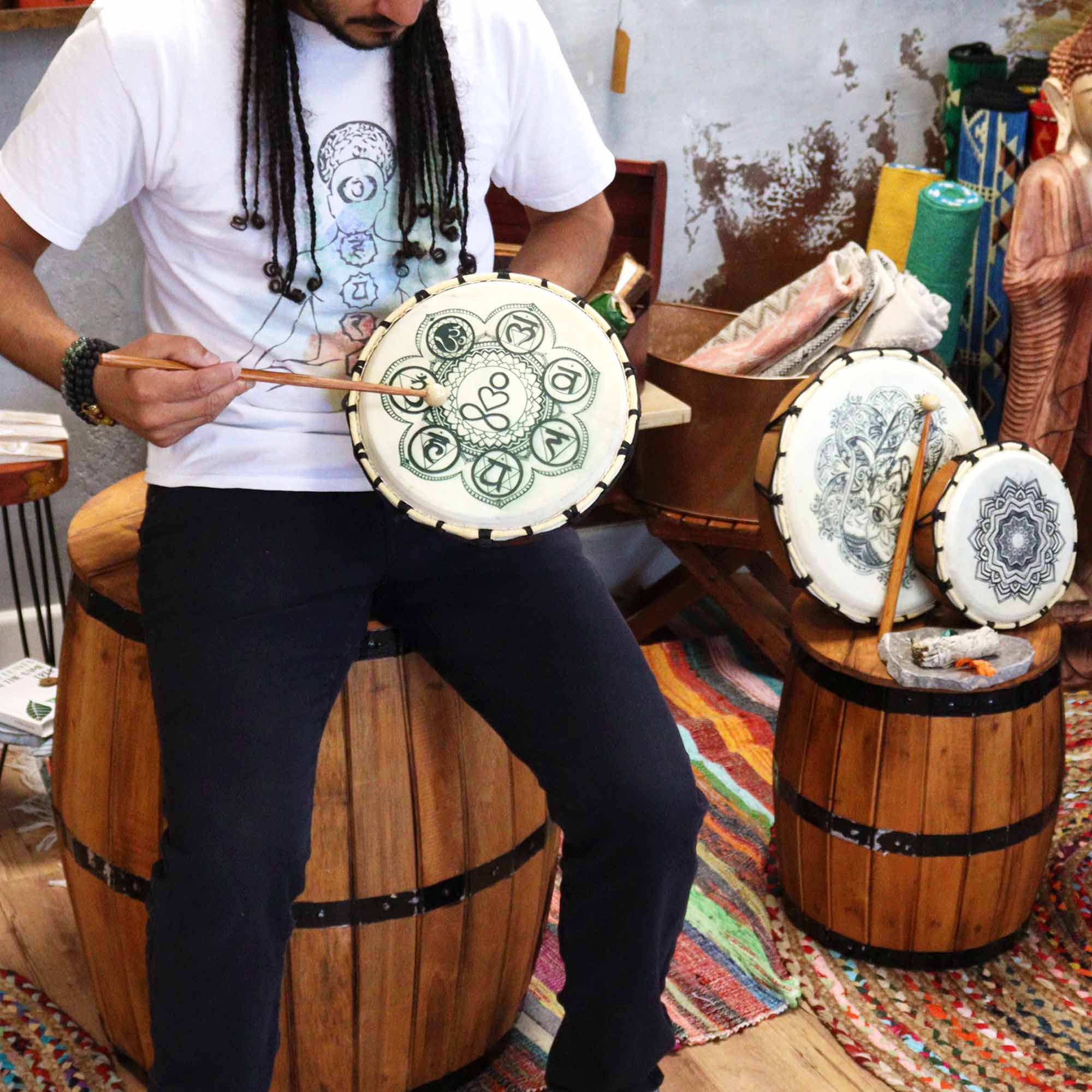 Ancient Wisdom - Wholesale Musical Instrument - Chakra Shamanic Drum with Stick - 25cm3