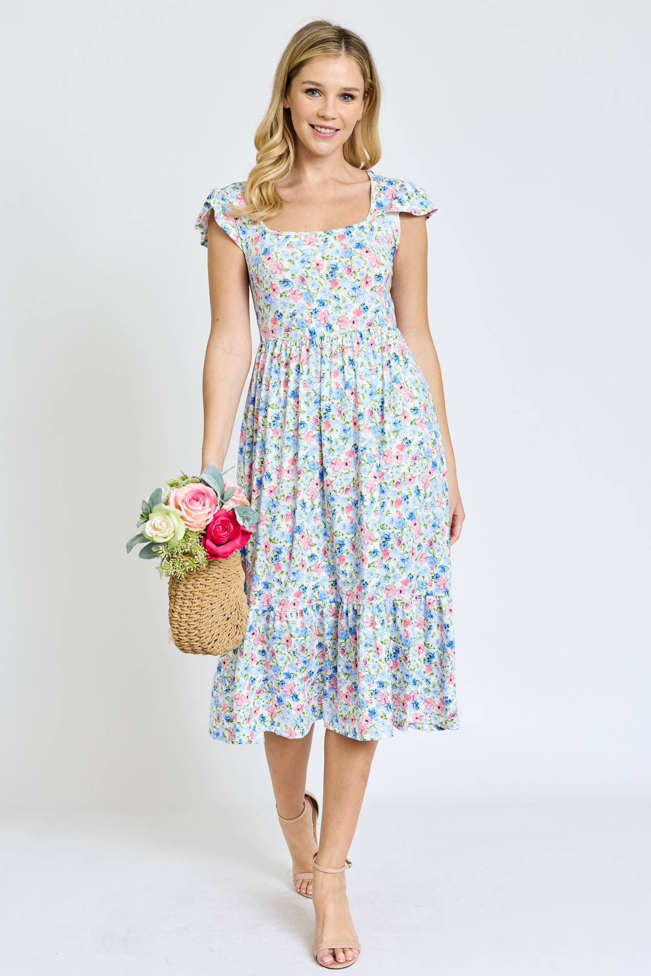 EG fashion - Wholesale Dress - Women's - Flutter Sleeve Ditsy Floral Chevron Sundress1