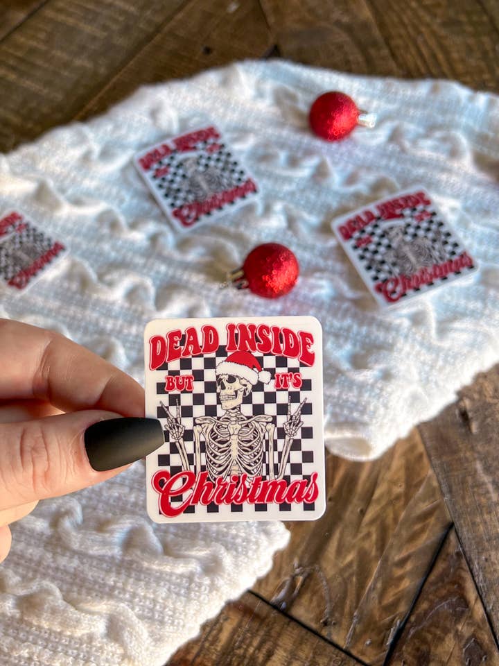 Christmas Skeleton Vinyl Sticker for wholesale by Little Turkey Shoppe