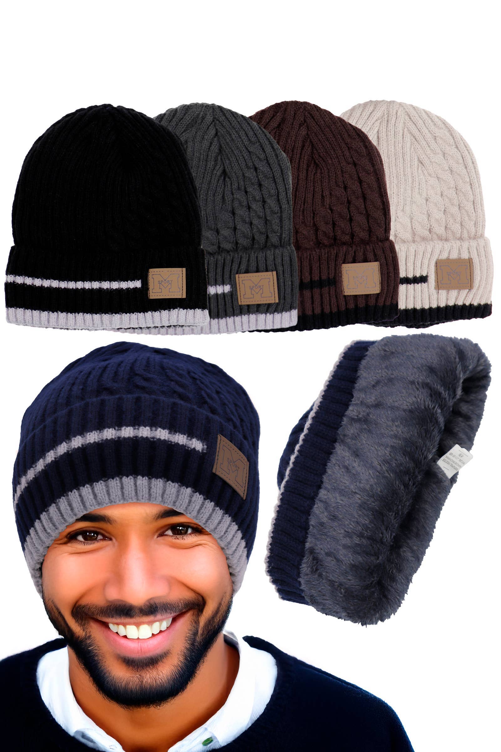 SORTIDAS Gorro de Malha Canelada com Risca Diagonal e Forro de Fleece para venda a revendedores na Faire