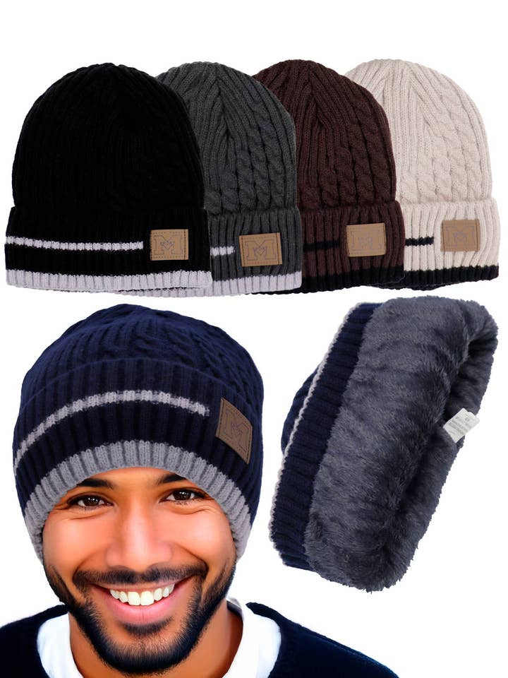 Gestreifte Diag-Kabel-Rippen-Strickmütze mit Fleecefutter für den Großhandel von Cap Zone