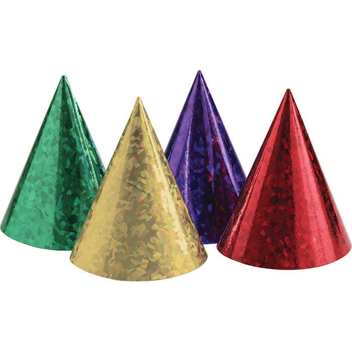 Assorted Prismatic Party Hats, 8/Pkg for wholesale by Bulk Party Decor