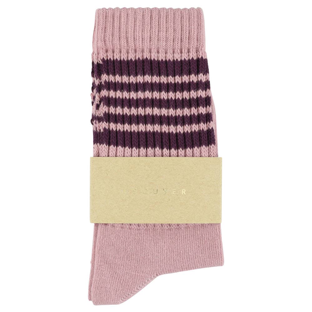 ESCUYER - Wholesale Socks - Women's - Women 5 Stripes Socks - Pink / Wine1