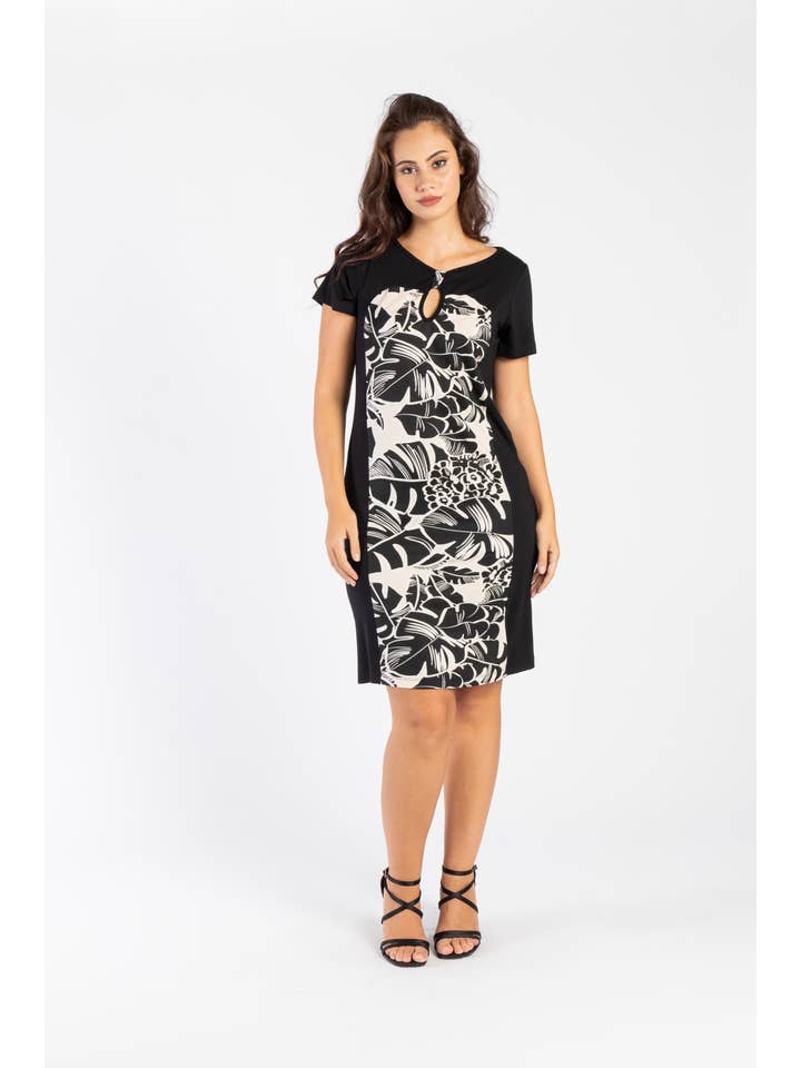 Clara G. - Wholesale Dress - Women's - CG91497/01 Patterned Viscose Dress with Yoke and Half Sleeve