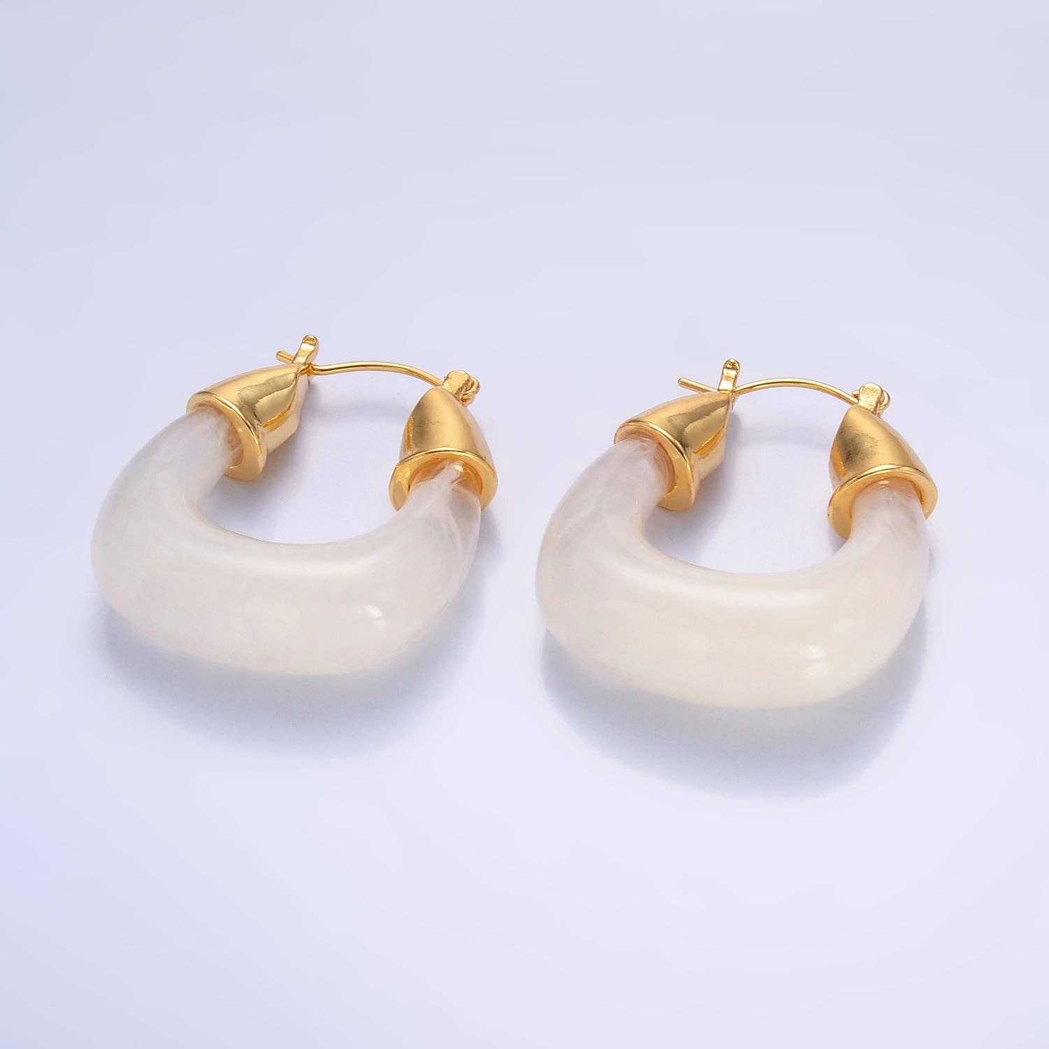 Simply Jewels - Wholesale Hoop Earrings - Gold Classic Gold Quartz Resin Crystal Chunky Hoops EA-0185 to EA-01947