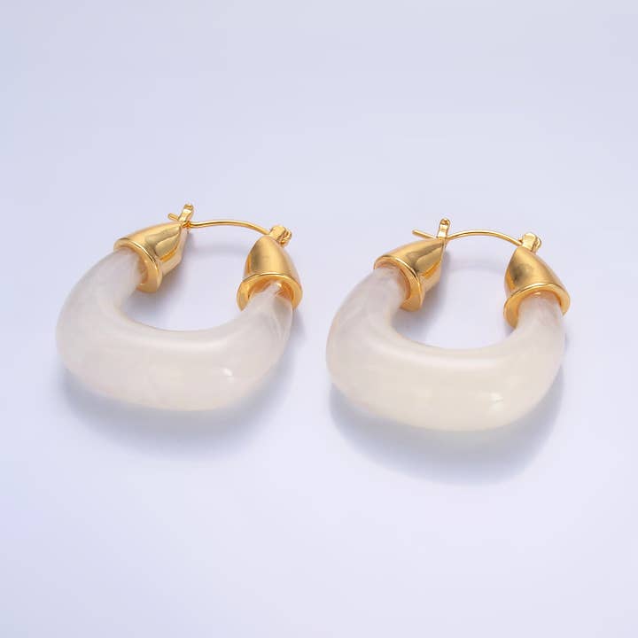 Simply Jewels - Wholesale Hoop Earrings - Gold Classic Gold Quartz Resin Crystal Chunky Hoops EA-0185 to EA-01947