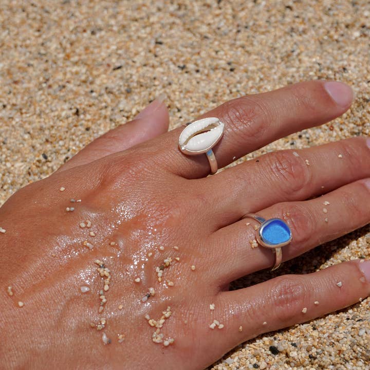 The Salty Gem - Wholesale Single Stone/Solitaire Ring - Blue Sea Glass Ring (Handmade)