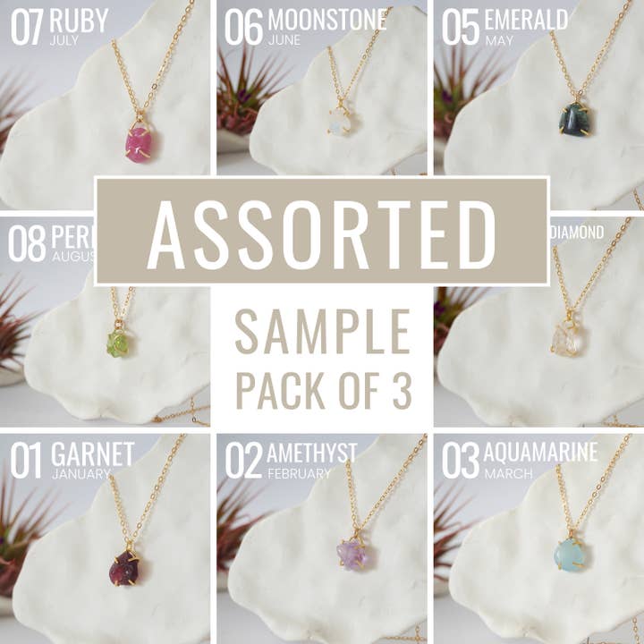Birthstone guld halskæde, Zodiac Birthstone smykker Krystalgaver for engroshandel hos Raw Stone Elegance