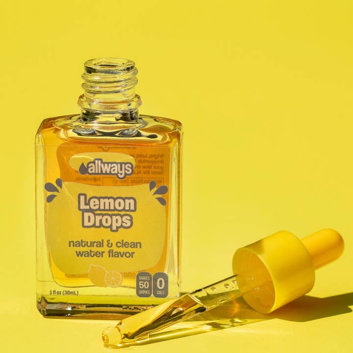 Allways Drops - Wholesale Flavored Syrup - Lemon Water Drops, Natural Flavor, 1 oz, 50 Servings2