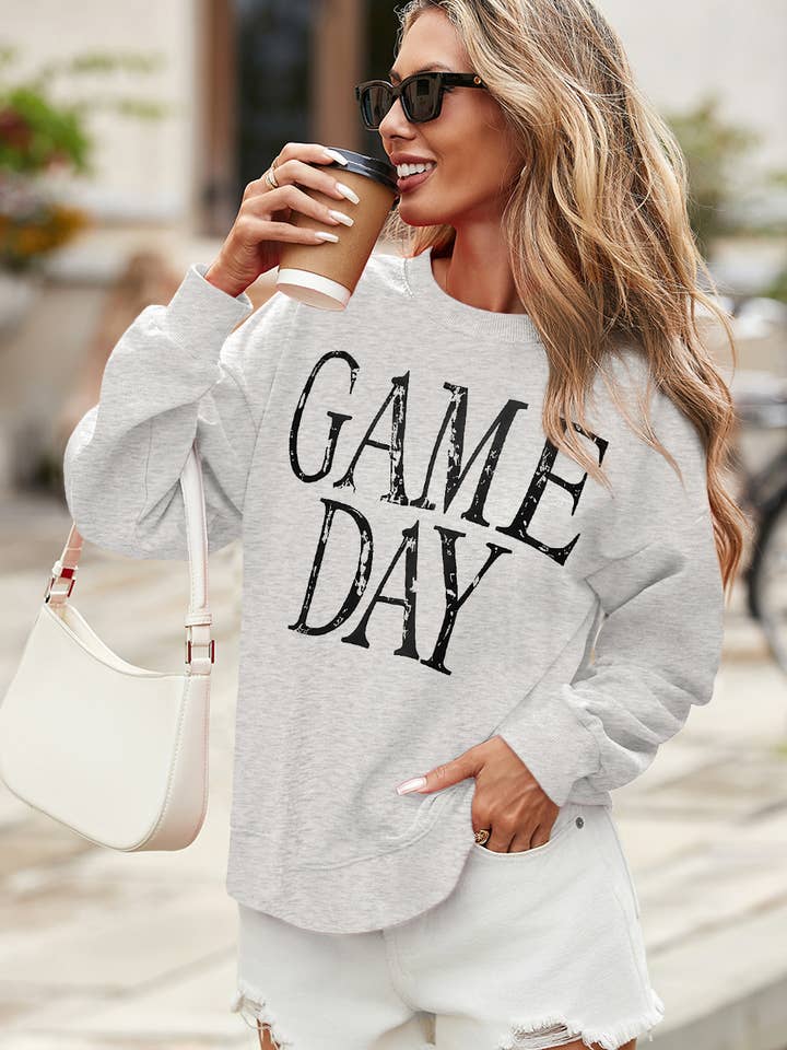 LDC GAME DAY Vintage Washed Letter Graphic Baggy Sweatshirt for wholesale by Little Daisy Closet