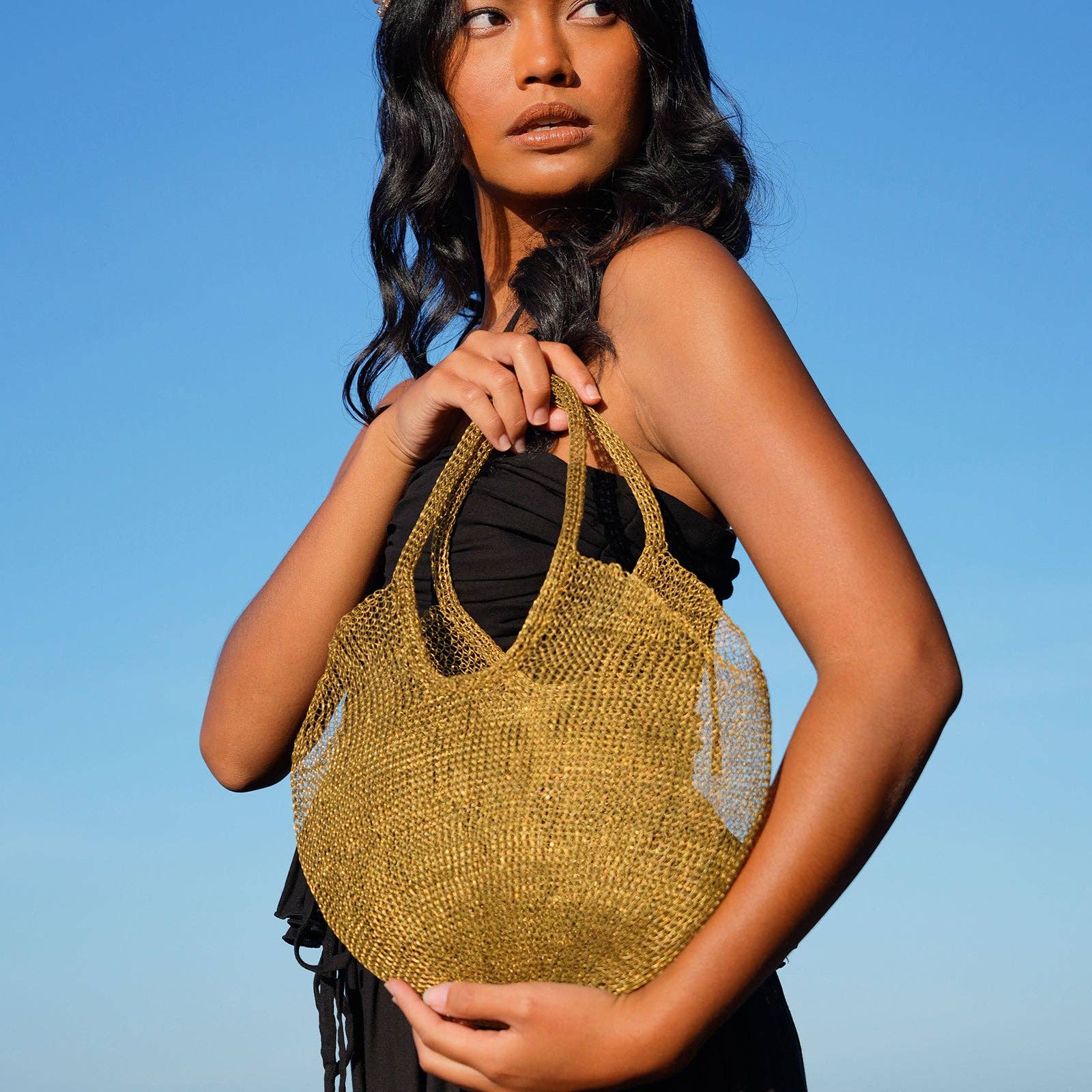 SOL Mesh Wire Tote Bag in Dark Gold for wholesale on Faire2