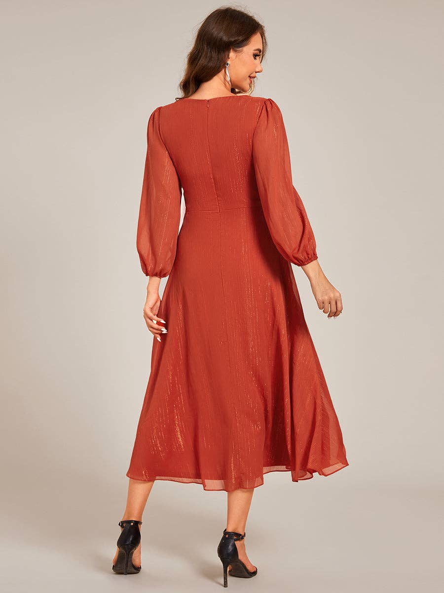 Ever-Pretty - Vente Robe de soirée – femme - Robe scintillante en mousseline pour invitée de mariage à manches longues20