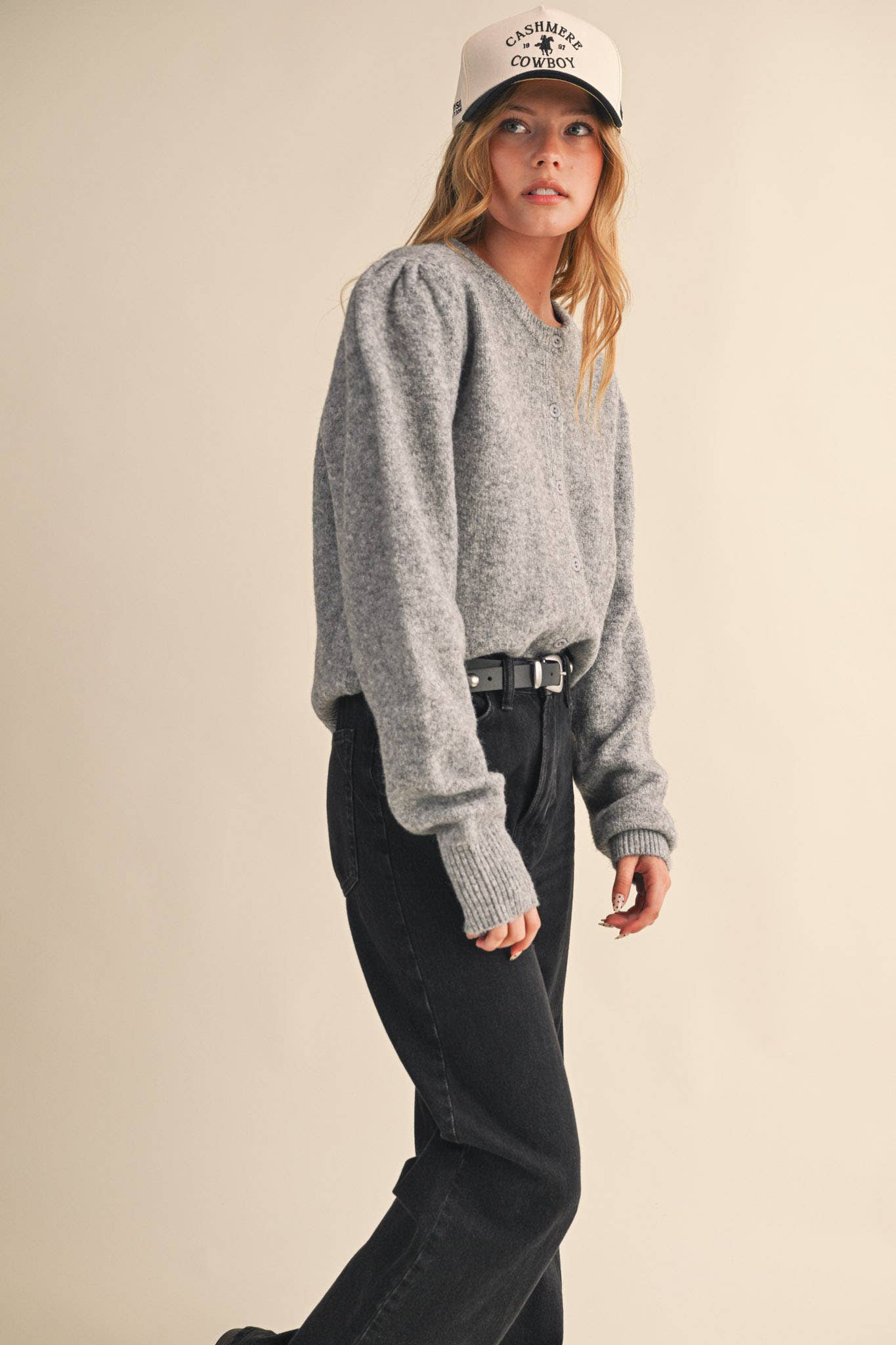 &MERCI - Wholesale Cardigan - Women's - LONG PUFF SLEEVE SWEATER CARDIGAN MSW1101897