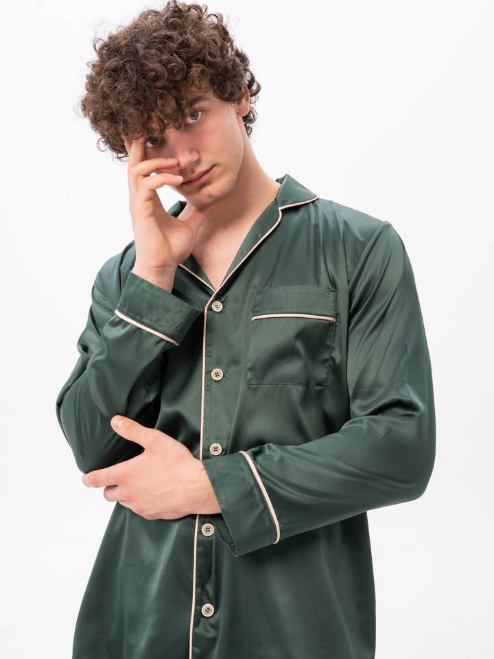 Pijamas de seda para homens com conjunto de cetim - roupas de dormir masculinas por atacado de IDENTITY LINGERIE