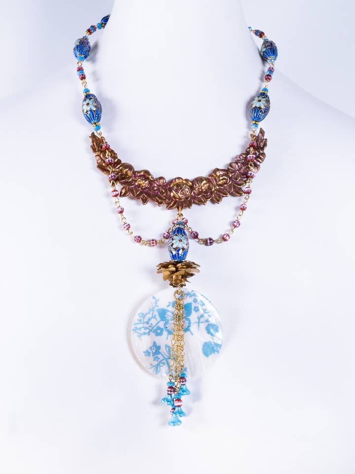 Smykker, Håndlavet Halskæde-En Paris Affære-Cloisonné-OOAK-USA for engroshandel hos A Silk Purse