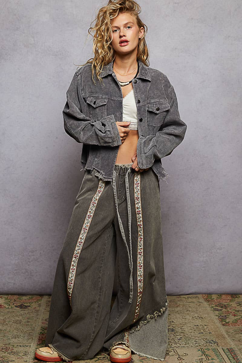 Pol Clothing - Wholesale Jacket - Women's - Pocket Front Button Down Corduroy Trucker Jacket SALE31