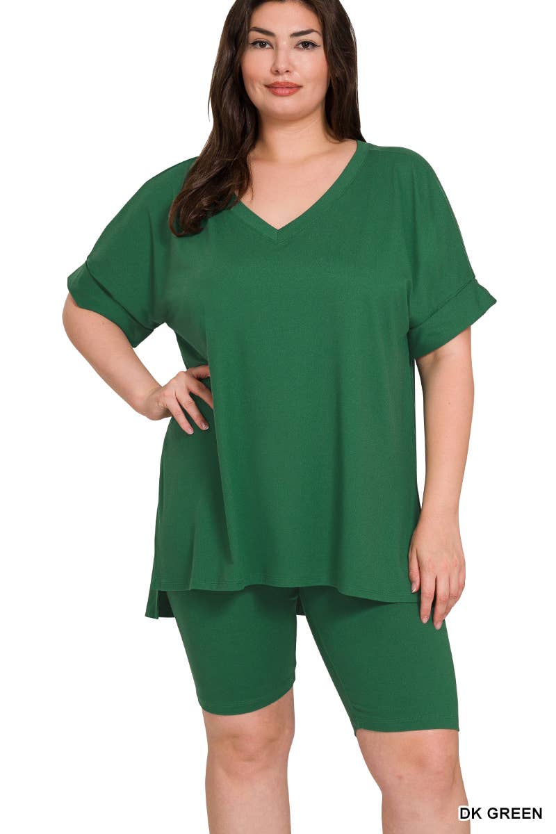 Vanilla Monkey - Wholesale Top & Pant Set (NOT Loungewear) - Women's - Plus Brushed Dty Microfiber V-neck Top And Biker11