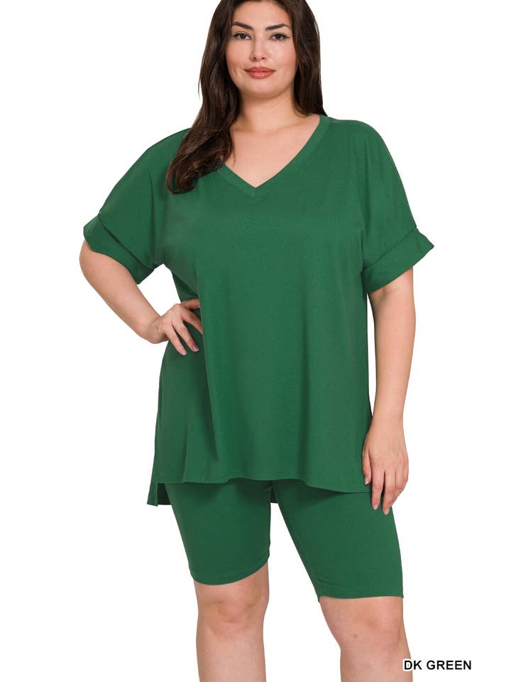 Vanilla Monkey - Wholesale Top & Pant Set (NOT Loungewear) - Women's - Plus Brushed Dty Microfiber V-neck Top And Biker11