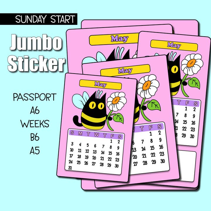 2026 Mai Kalender Jumbo Aufkleber - Wochenanfang Sonntag für den Großhandel von Shine Sticker Studio