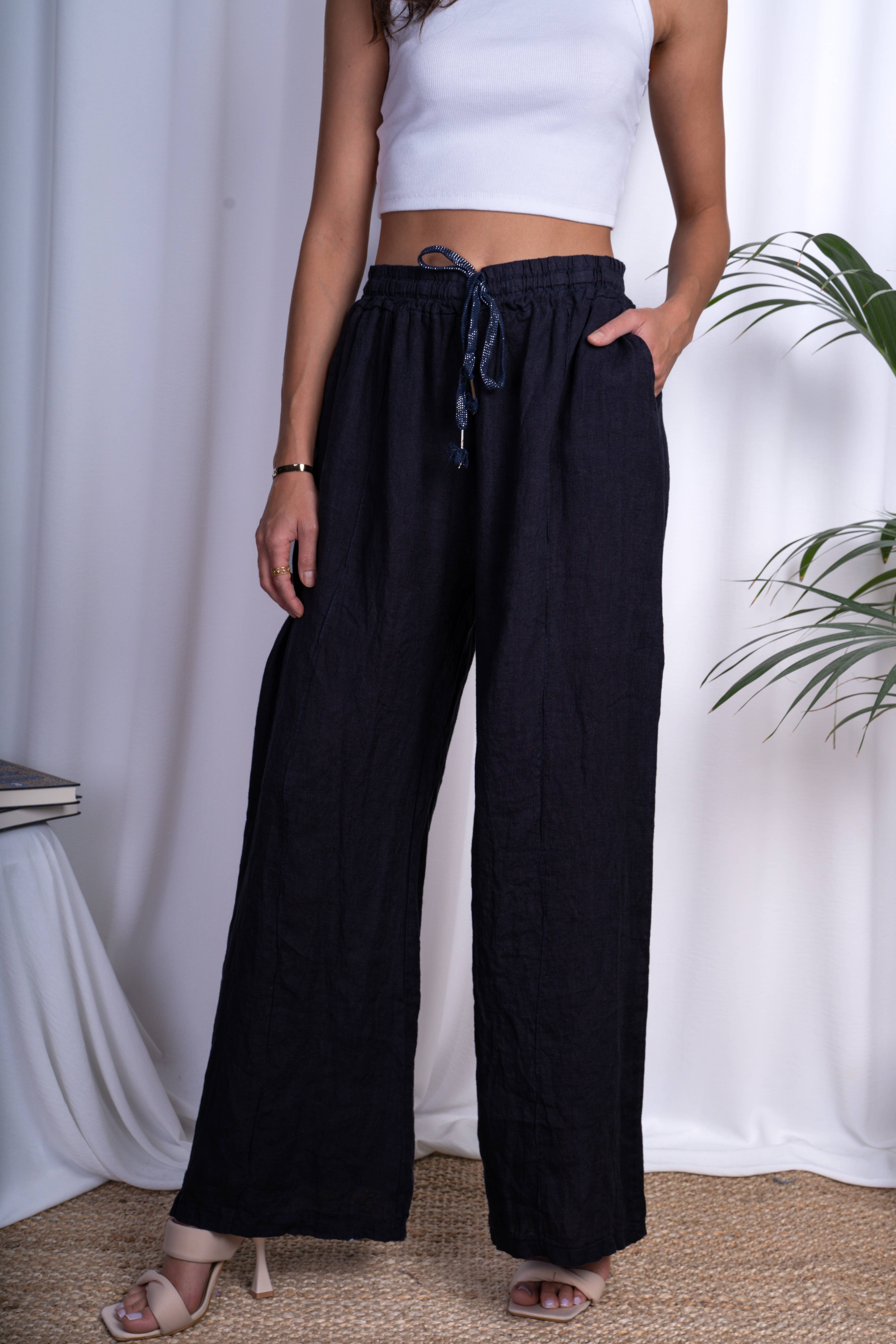 ORNELLA PARIS - Vente Pantalon – femme - pantalon coupe large  en lin grande taille BLL-PT7900L13