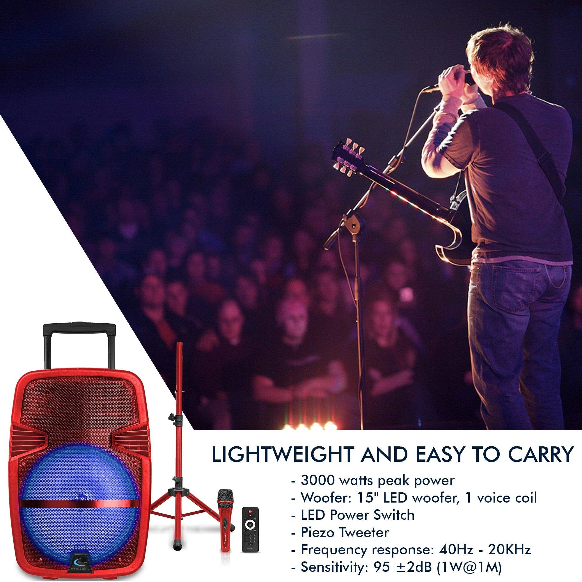Technical Pro – wholesale Speakers – 15" Rechargeable Bluetooth LED Loudspeaker w Microphone2