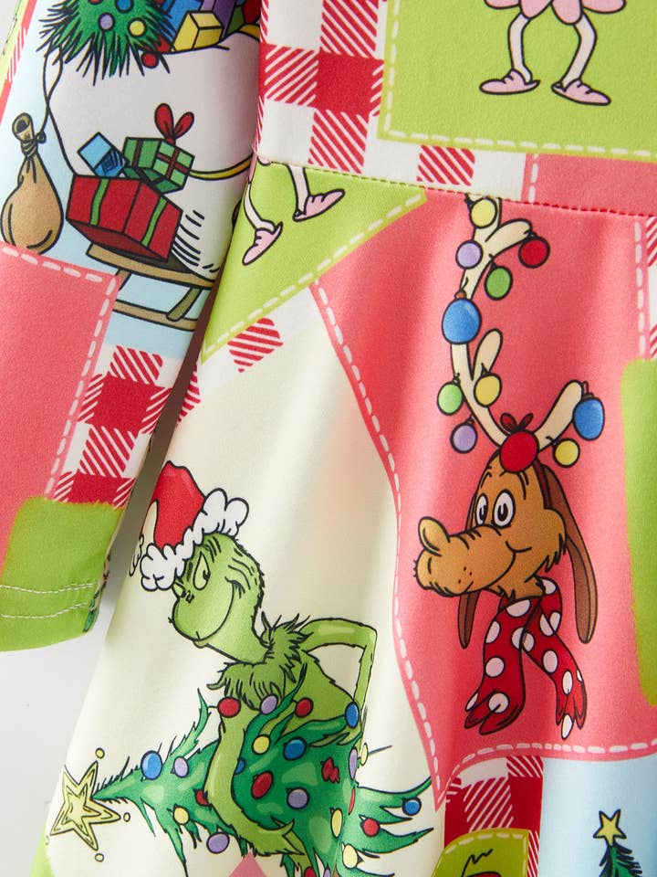 Rylee Faith Designs - Wholesale Dress - Kids - Autumn Winter Character Christmas Tree Print Girls Dress