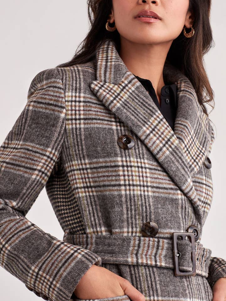 BELTED PLAID WOOL COAT for wholesale on Faire2