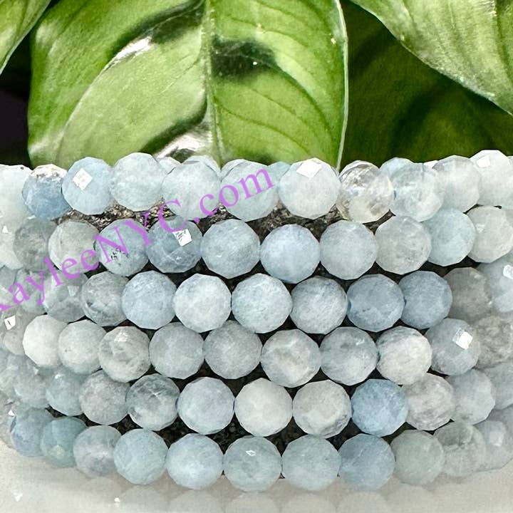KayleeNYC - Wholesale Beaded Bracelet - Natural Aquamarine Faceted 6mm 7.5” Crystals Bracelet