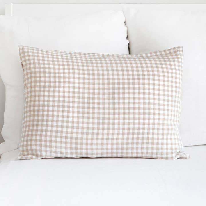 MagicLinen (We handle U.S. import procedures for you) - Wholesale Bedding pillowcase/sham - Natural gingham linen pillowcase0