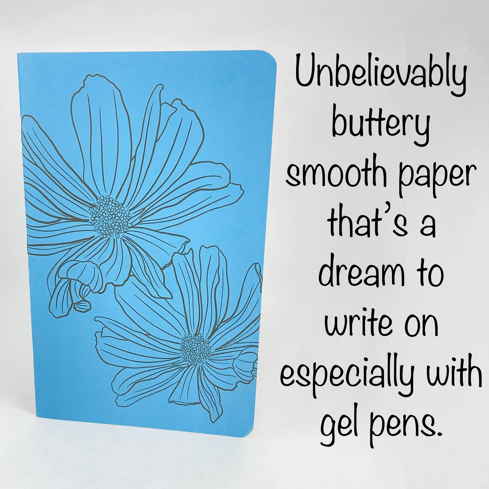 Art by Erica H & Rebel Stitchers – wholesale Anteckningsbok – Inked Flowers - Style 1 - Blå - Handgjord Sadelbunden A51