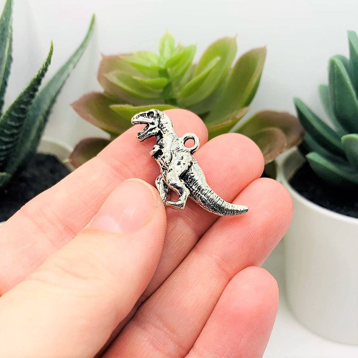 Guerrilla Charm - Wholesale Individual Charm/Pendant - Silver Tyrannosaurus T-Rex 3D Dinosaur Charms, 27x22mm1