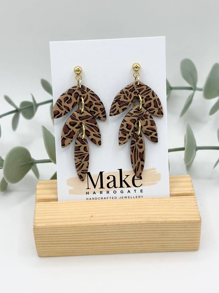 Tan Leopard - Petal Ball Stud for wholesale by Make Harrogate