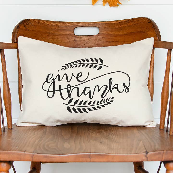 Give Thanks Lumbar Pillow for wholesale by Emma and the Bean