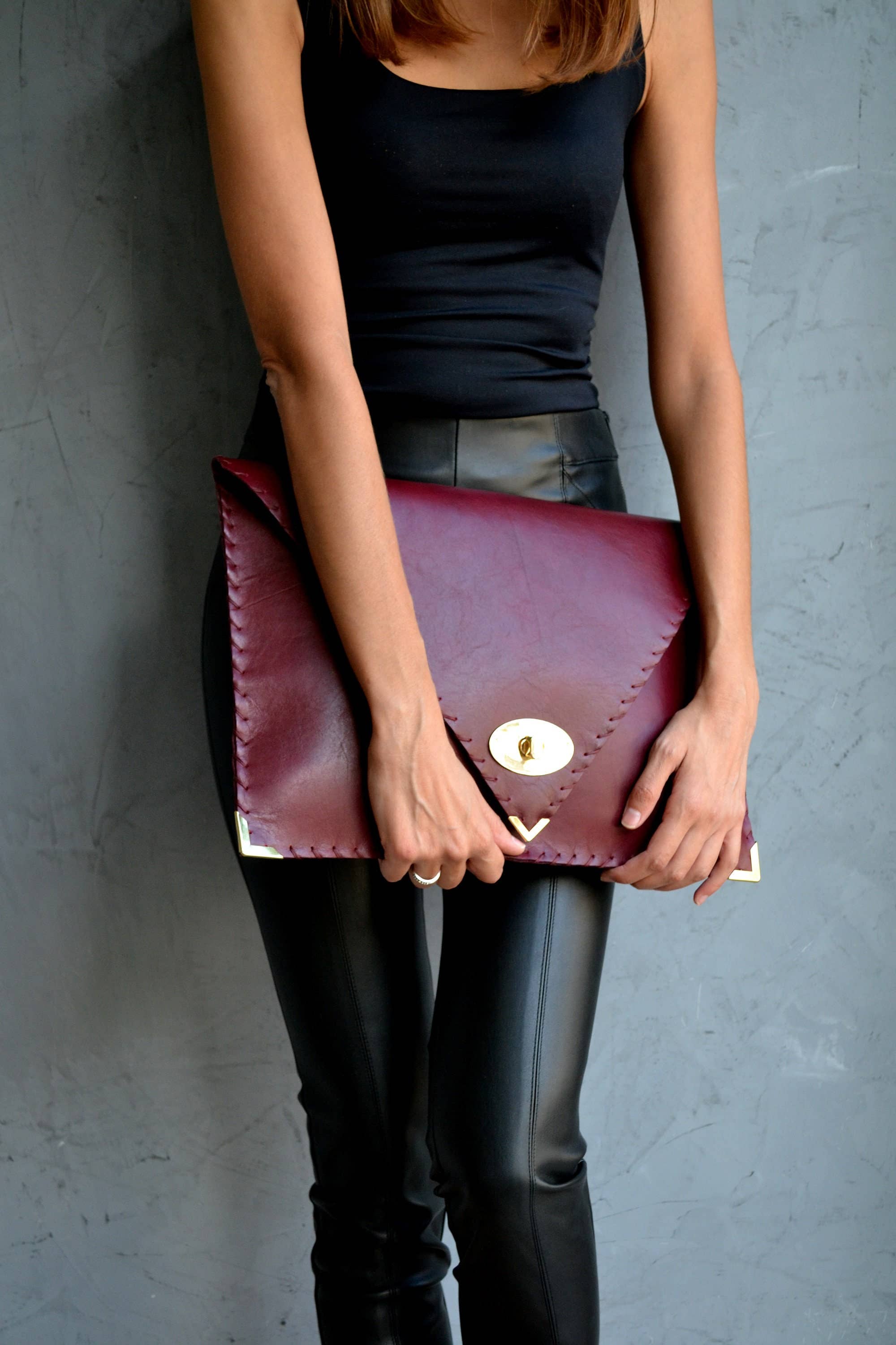 ANA KOUTSI - Wholesale Clutch Bag - Women's - Symmetria leather clutch in bordeaux3