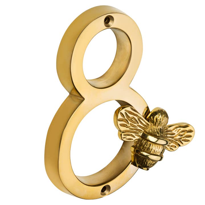 Brass bee - Vendita all'ingrosso Manopola/pomello - Numeri civici premium in ottone con ape in finitura ottone 0-98