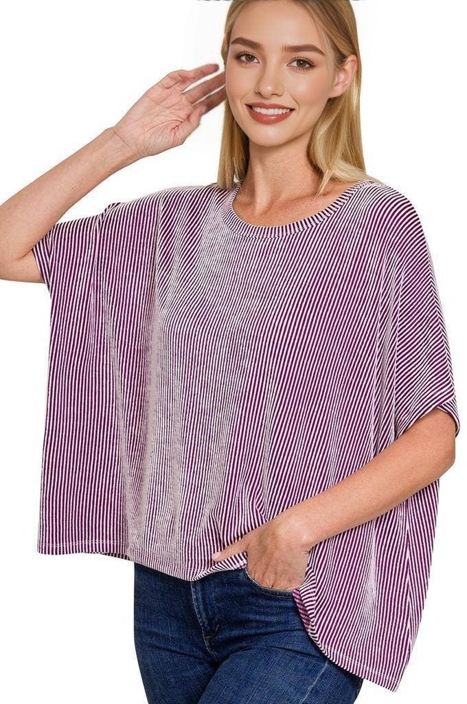 42POPS - Wholesale Knit Top - Women's - `.Cord Rib Pin-striped Oversized Top29