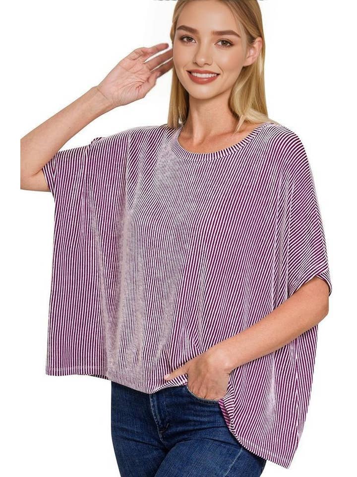 42POPS - Wholesale Knit Top - Women's - `.Cord Rib Pin-striped Oversized Top29