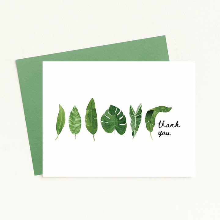 Green Tropical Leaves Thank You - Everyday Greeting Card for wholesale by Sarah Wormann Art