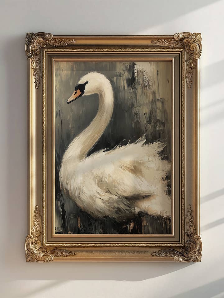 Swan Vintage Art Print – Moody Neutral Wall Décor for wholesale by The 19th Collective